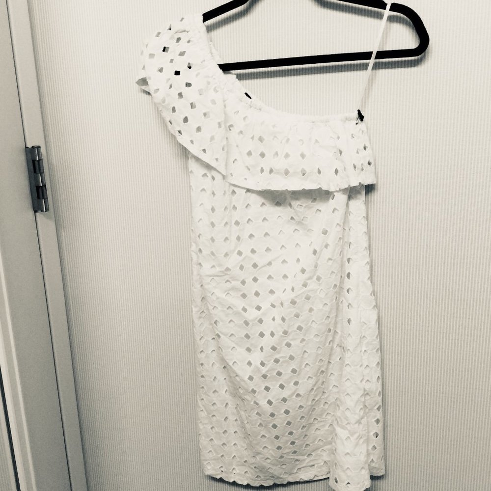 Gibson NWT White XS One Shoulder Eyelet Dress - Picture 3 of 5